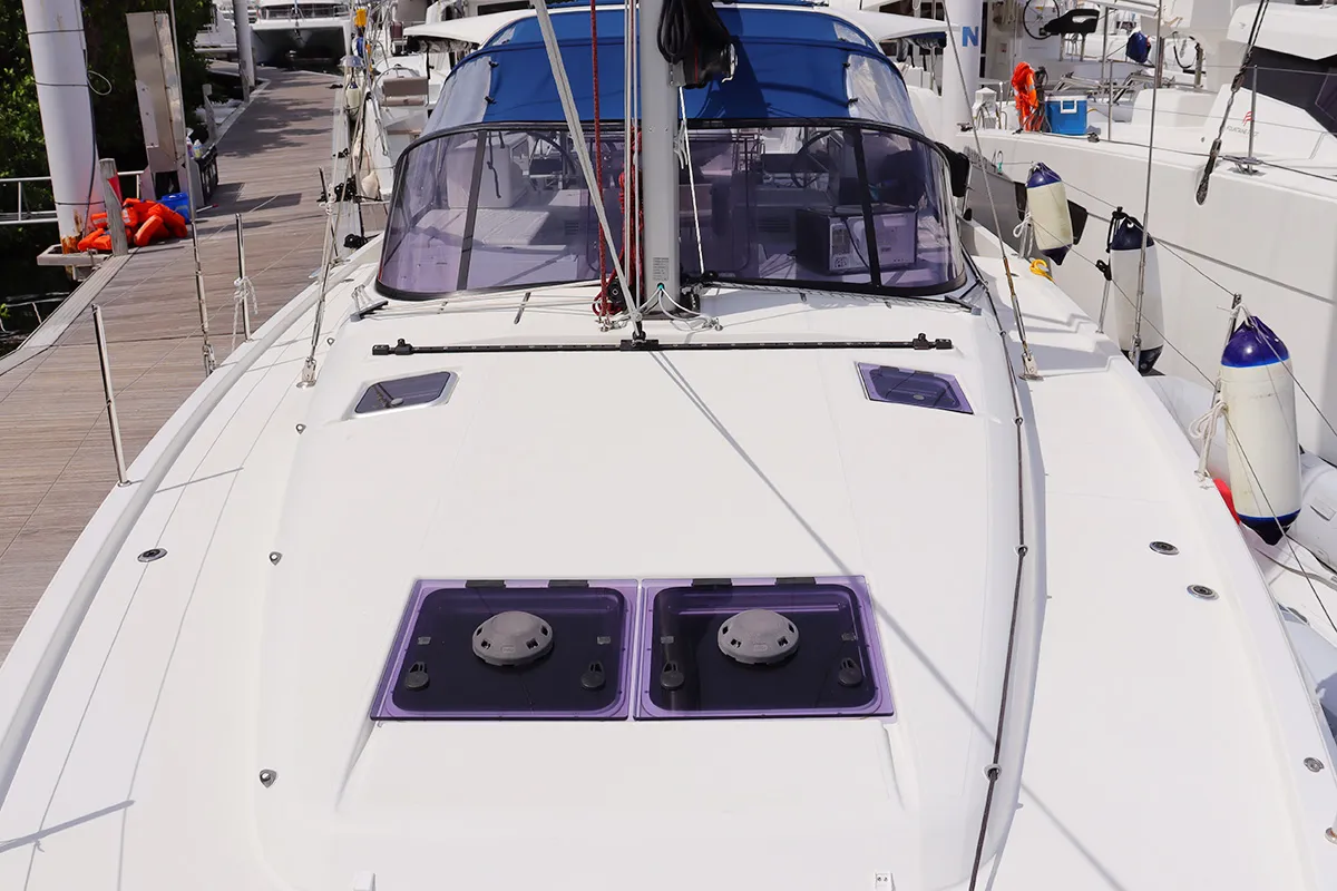 Deck of Linnea, a Jeanneau Sun Loft 47 sailboat at Road Town, British Virgin Islands