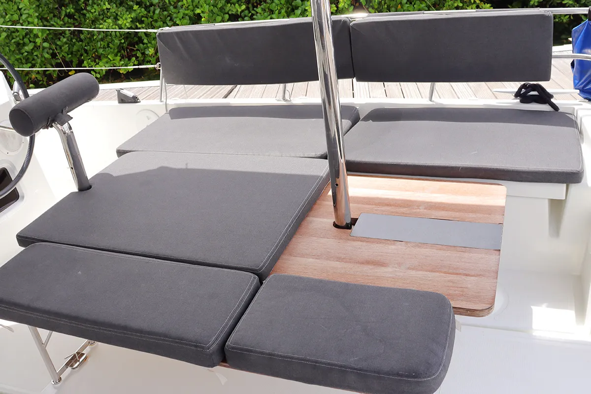 Deck of Linnea, a Jeanneau Sun Loft 47 sailboat at Road Town, British Virgin Islands