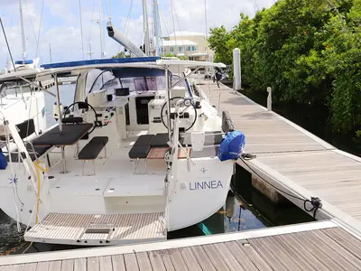 Deck of Linnea, a Jeanneau Sun Loft 47 sailboat at Road Town, British Virgin Islands