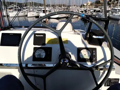 Cockpit of Testa, a Bali 4.1 catamaran at Grad Pula, Croatia