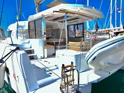 Deck of Testa, a Bali 4.1 catamaran at Grad Pula, Croatia