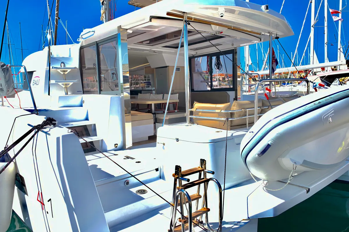 Deck of Testa, a Bali 4.1 catamaran at Grad Pula, Croatia