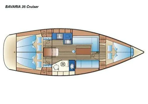 Floor plan of Pleiades, a Bavaria 35 Cruiser sailboat at Fisksätra, Sweden