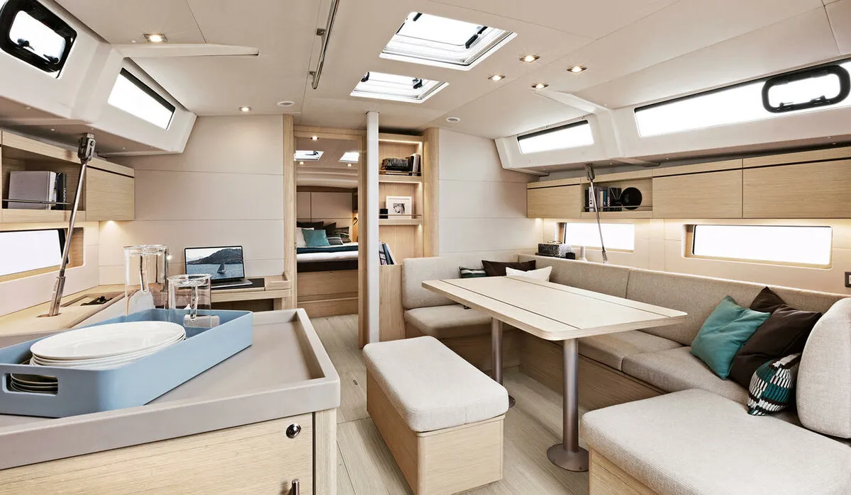 Salon of Naima, a Beneteau Oceanis 46.1 First Line sailboat at Athens, Greece