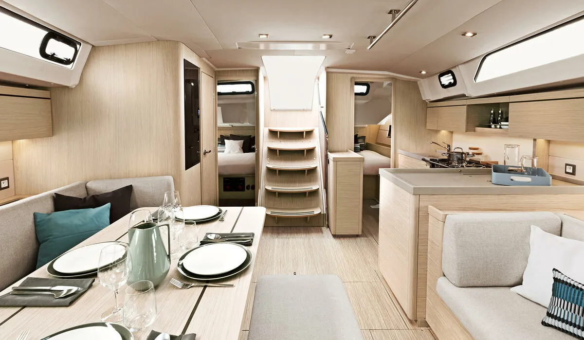 Salon of Naima, a Beneteau Oceanis 46.1 First Line sailboat at Athens, Greece