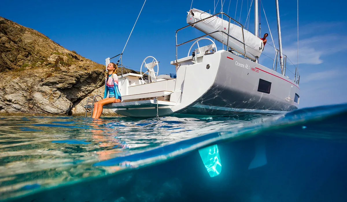 Exterior view of Naima, a Beneteau Oceanis 46.1 First Line sailboat at Athens, Greece