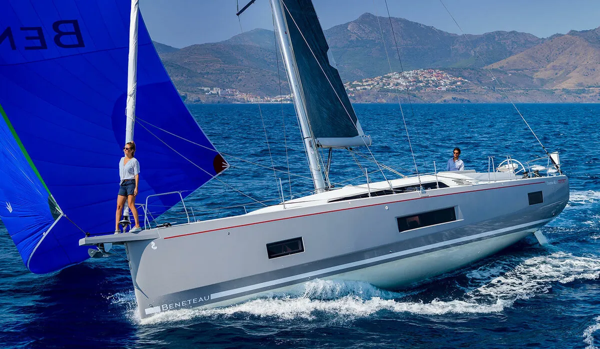 Exterior view of Naima, a Beneteau Oceanis 46.1 First Line sailboat at Athens, Greece
