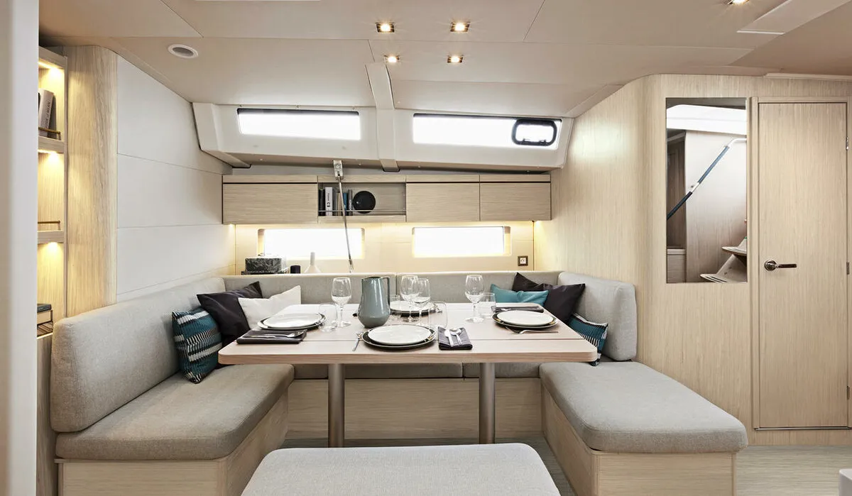 Salon of Naima, a Beneteau Oceanis 46.1 First Line sailboat at Athens, Greece