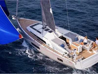 Exterior view of Naima, a Beneteau Oceanis 46.1 First Line sailboat at Athens, Greece