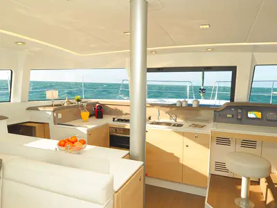 Galley of Shiloh, a Bali 4.1 catamaran at Kotor, Montenegro