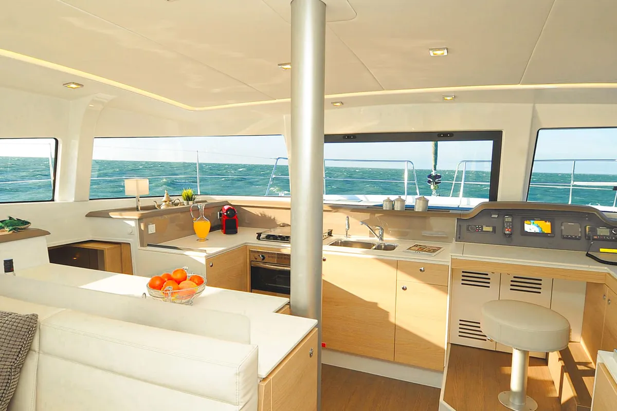 Galley of Shiloh, a Bali 4.1 catamaran at Kotor, Montenegro