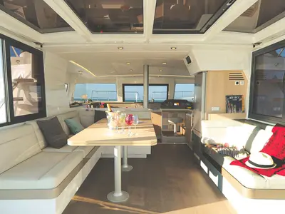 Salon of Shiloh, a Bali 4.1 catamaran at Kotor, Montenegro