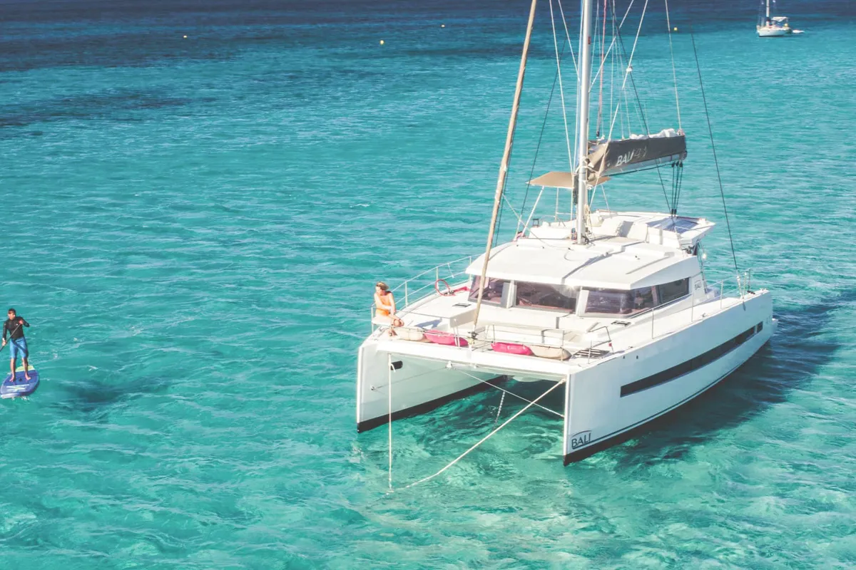 Exterior view of Shiloh, a Bali 4.1 catamaran at Kotor, Montenegro