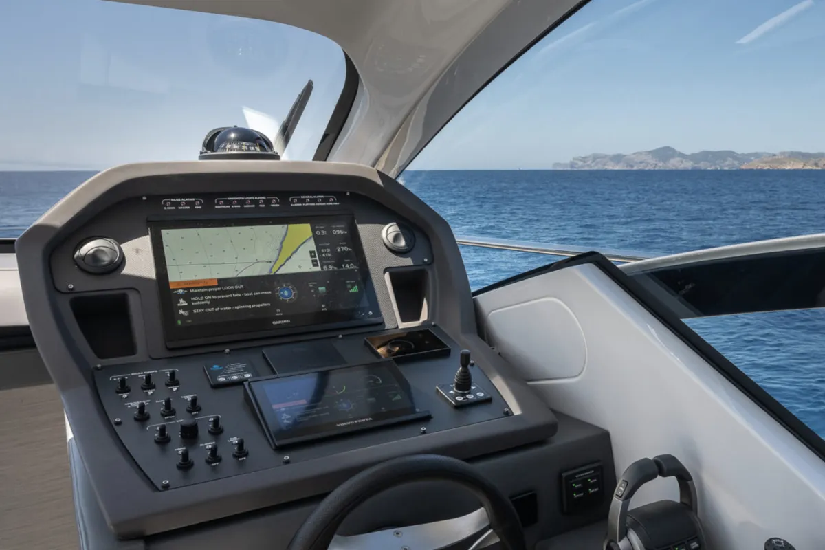 Cockpit of Polar, a Pershing 50 motorboat at Palma de Mallorca, Spain