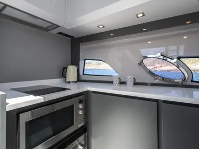 Galley of Polar, a Pershing 50 motorboat at Palma de Mallorca, Spain