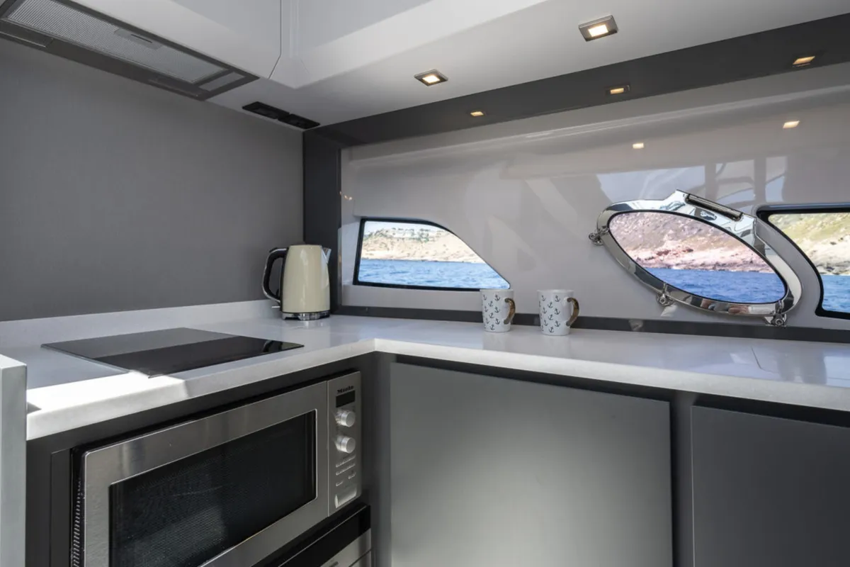 Galley of Polar, a Pershing 50 motorboat at Palma de Mallorca, Spain