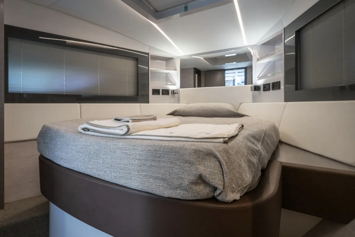 Cabin on Polar, a Pershing 50 motorboat at Palma de Mallorca, Spain