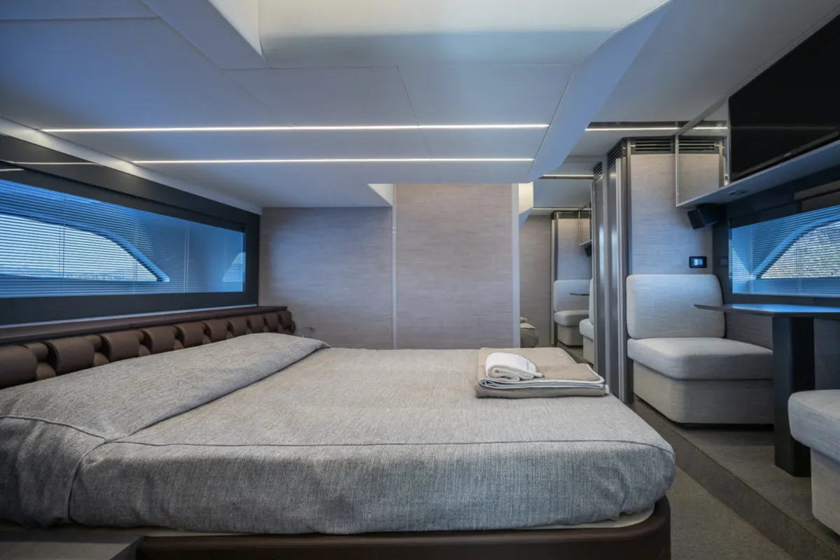 Cabin on Polar, a Pershing 50 motorboat at Palma de Mallorca, Spain