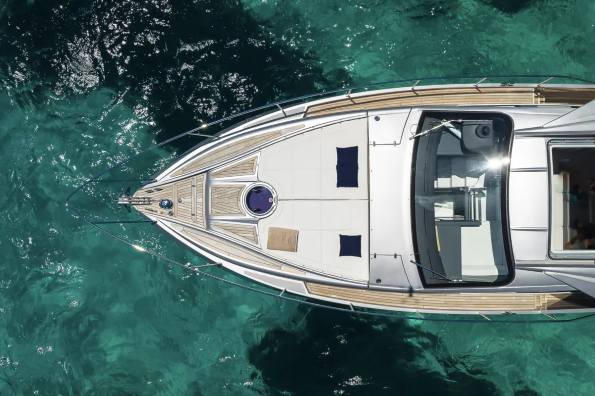 Exterior view of Polar, a Pershing 50 motorboat at Palma de Mallorca, Spain