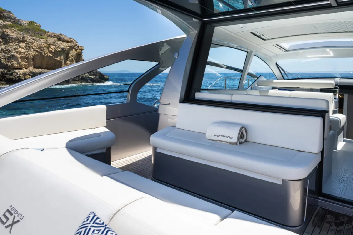 Deck of Polar, a Pershing 50 motorboat at Palma de Mallorca, Spain