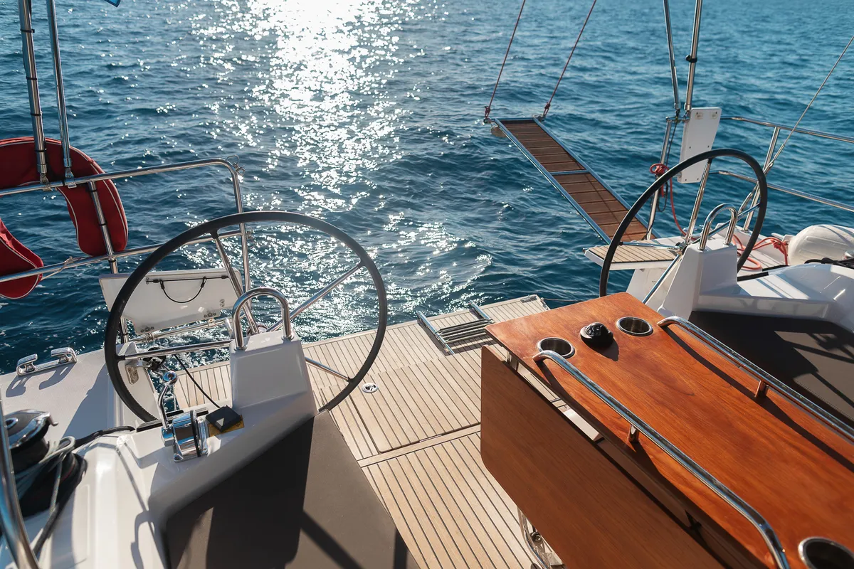 Cockpit of Kos 40.1, a Beneteau Oceanis 40.1 sailboat at Athens, Greece