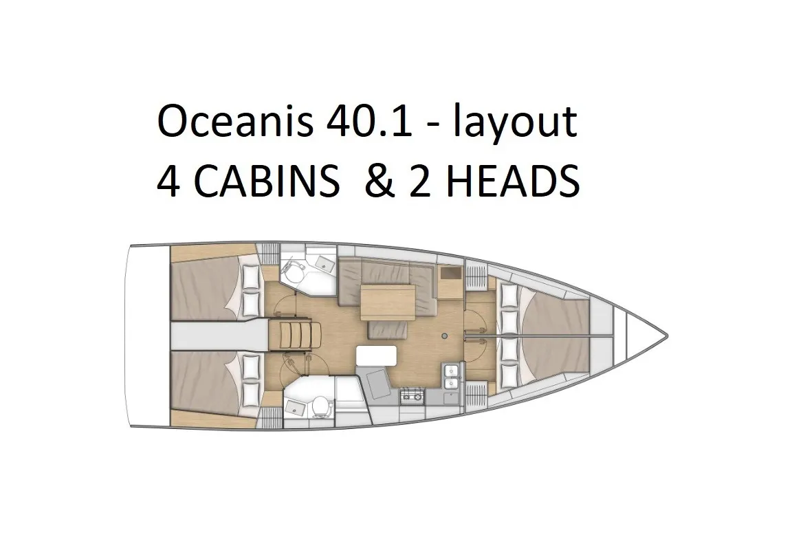 Floor plan of Enosim, a Beneteau Oceanis 40.1 sailboat at U Pàize, Italy