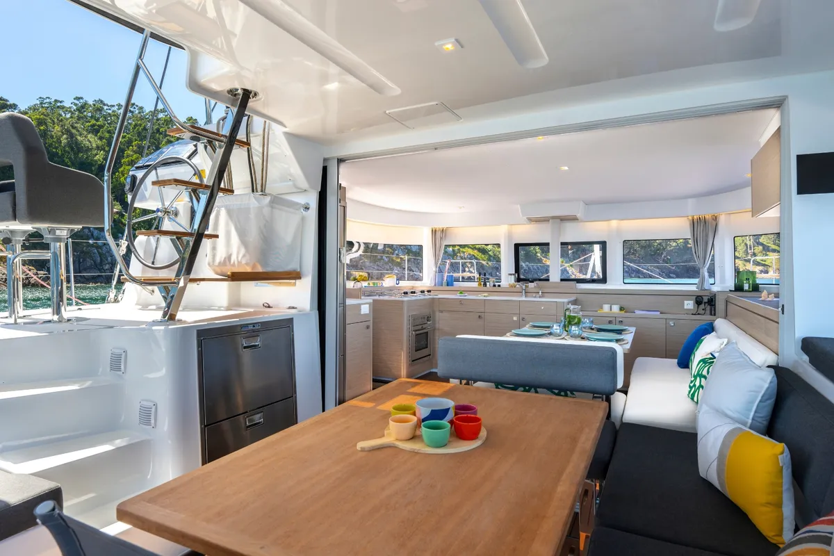 Salon of MERIANA, a Lagoon 43 catamaran at Rogoznica, Croatia