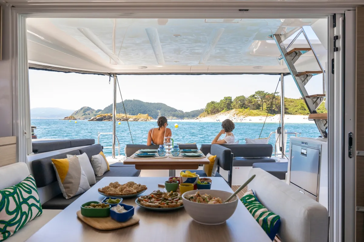 Salon of MERIANA, a Lagoon 43 catamaran at Rogoznica, Croatia