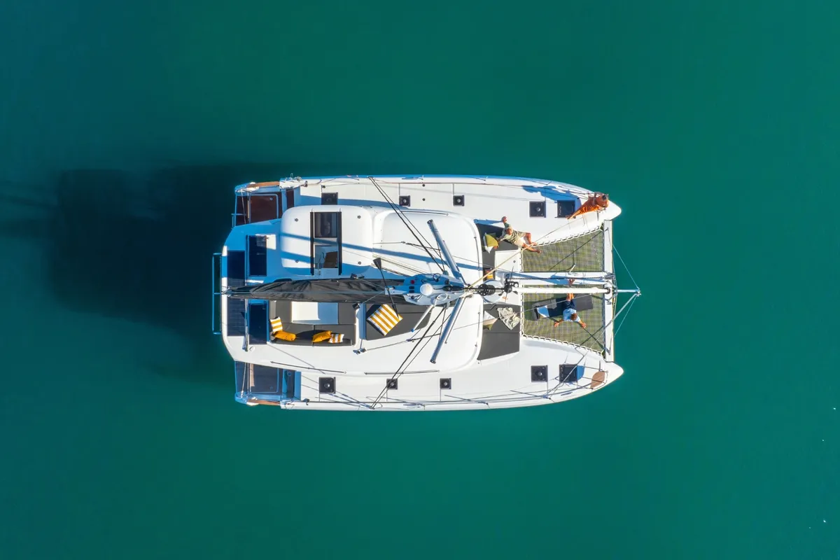 Exterior view of MERIANA, a Lagoon 43 catamaran at Rogoznica, Croatia