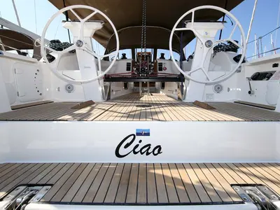 Cockpit of Ciao (17), a Bavaria Cruiser 41S sailboat at Murter, Croatia