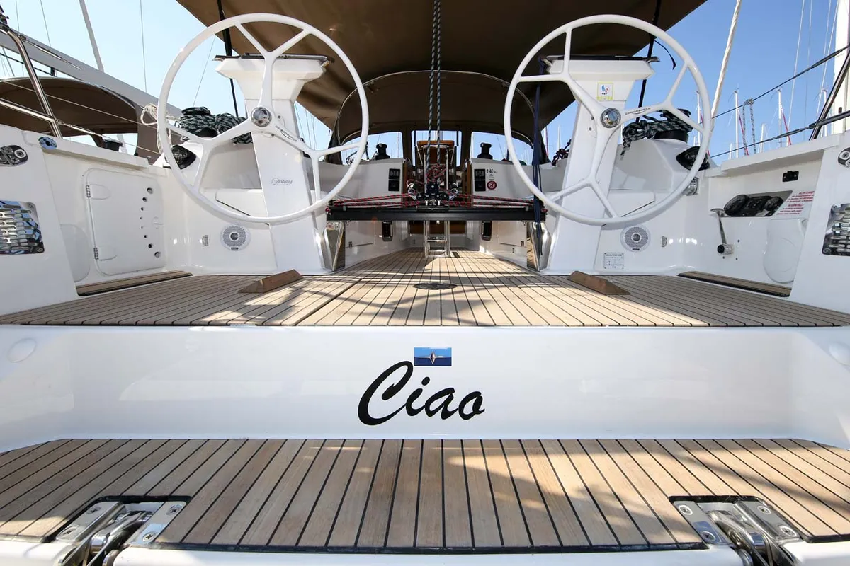 Cockpit of Ciao (17), a Bavaria Cruiser 41S sailboat at Murter, Croatia