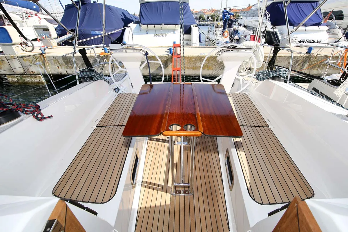Deck of Ciao (17), a Bavaria Cruiser 41S sailboat at Murter, Croatia