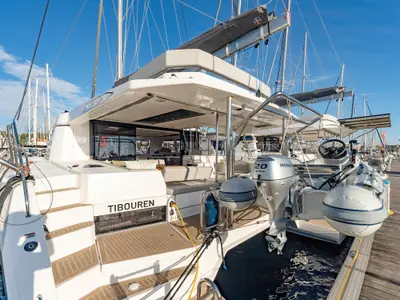 Deck of Tibouren, a Leopard 45 catamaran at Toulon, France