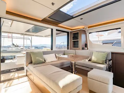 Salon of Tibouren, a Leopard 45 catamaran at Toulon, France