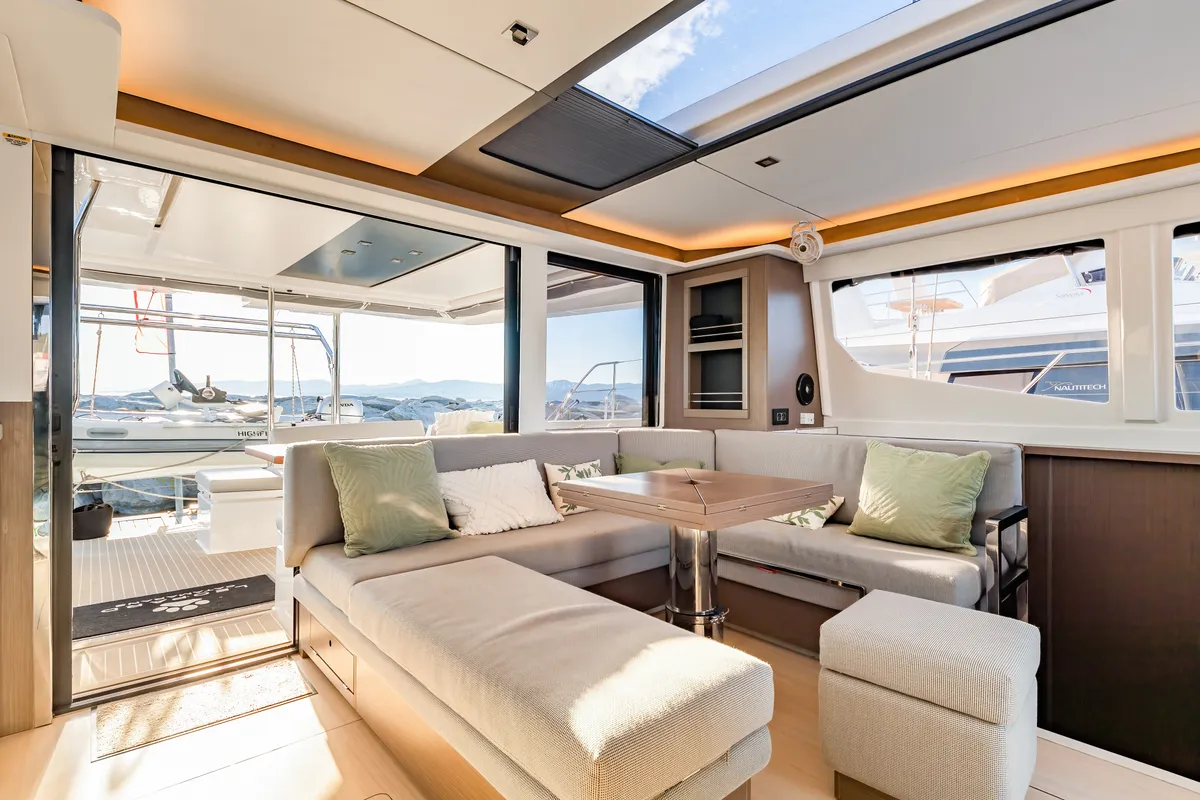 Salon of Tibouren, a Leopard 45 catamaran at Toulon, France