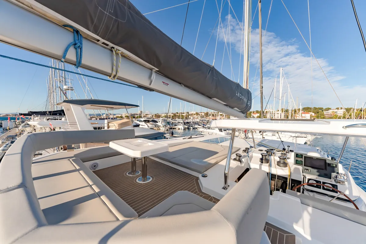 Deck of Tibouren, a Leopard 45 catamaran at Toulon, France