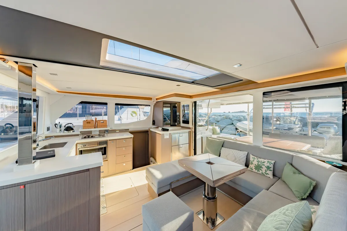 Salon of Tibouren, a Leopard 45 catamaran at Toulon, France