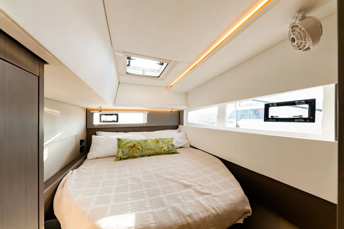Cabin on Tibouren, a Leopard 45 catamaran at Toulon, France