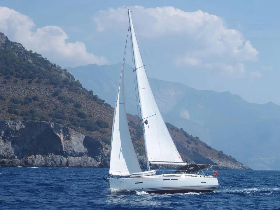 Exterior view of Pangea, a Jeanneau Sun Odyssey 409 sailboat at Fethiye, Turkey