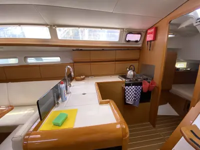 Galley of Pangea, a Jeanneau Sun Odyssey 409 sailboat at Fethiye, Turkey