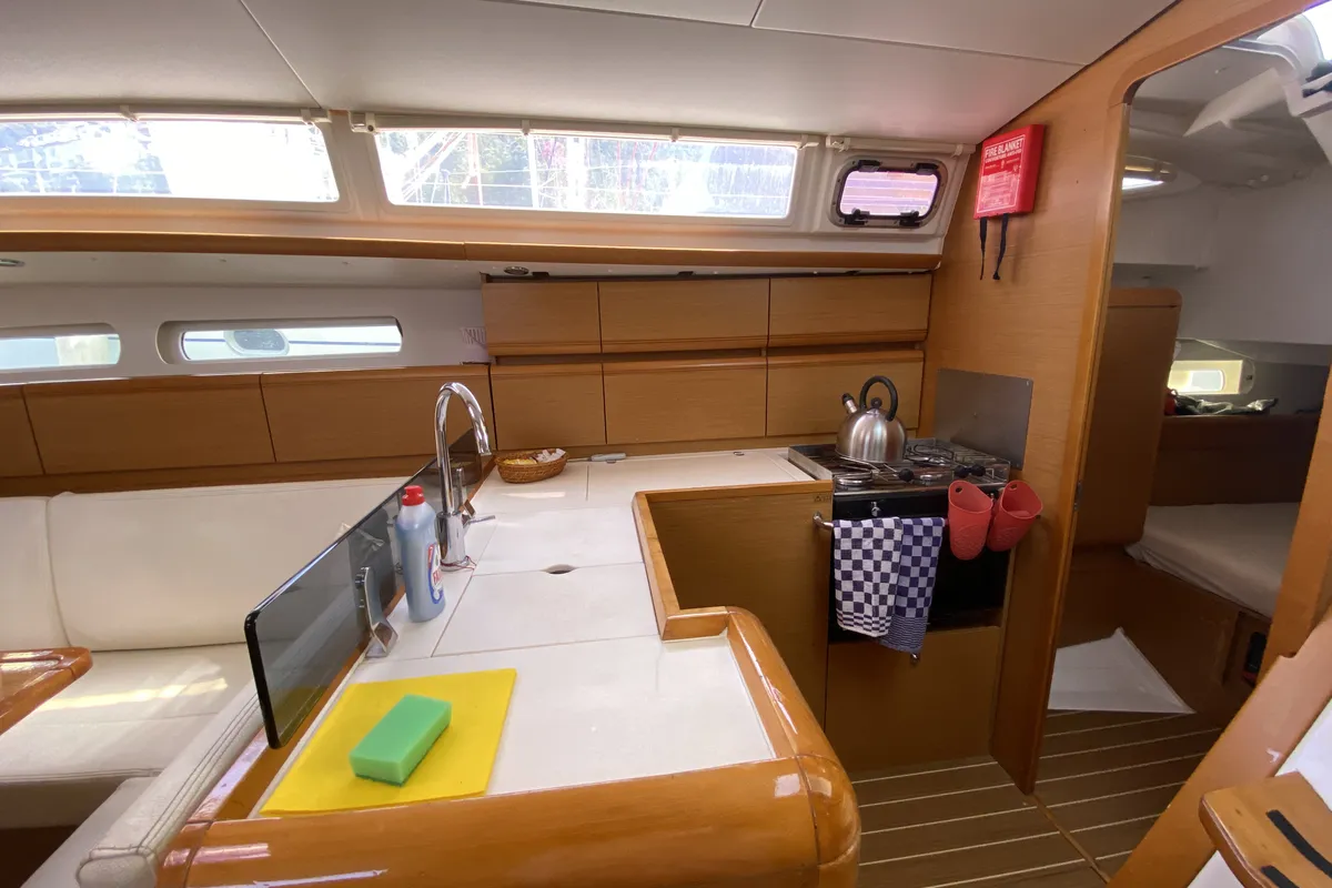 Galley of Pangea, a Jeanneau Sun Odyssey 409 sailboat at Fethiye, Turkey