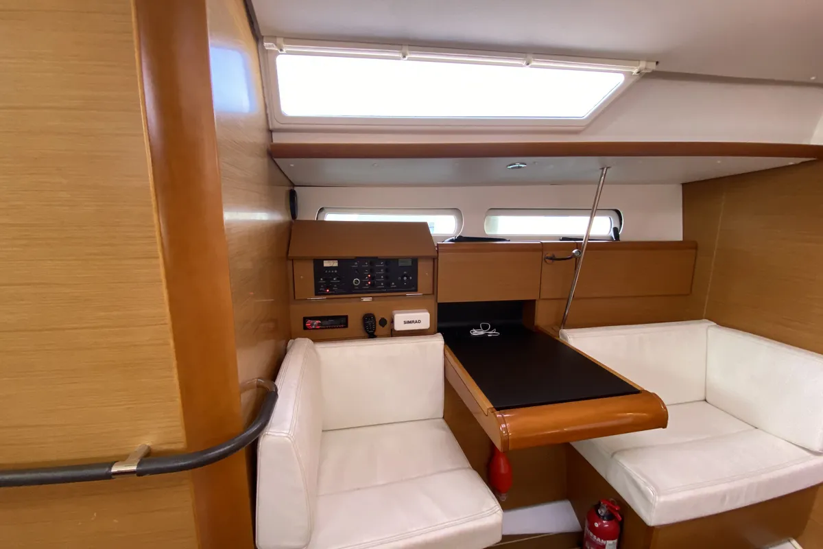 Salon of Pangea, a Jeanneau Sun Odyssey 409 sailboat at Fethiye, Turkey