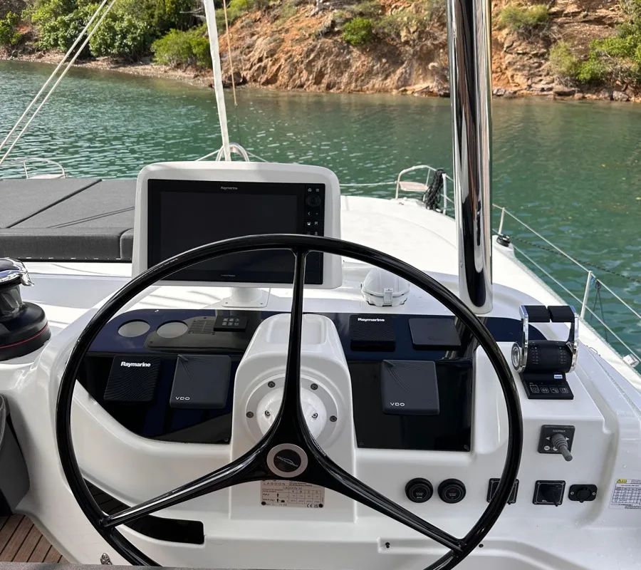 Cockpit of Maui, a Lagoon 55 catamaran at St. George's, Grenada