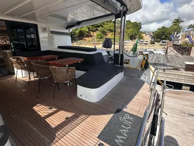 Deck of Maui, a Lagoon 55 catamaran at St. George's, Grenada