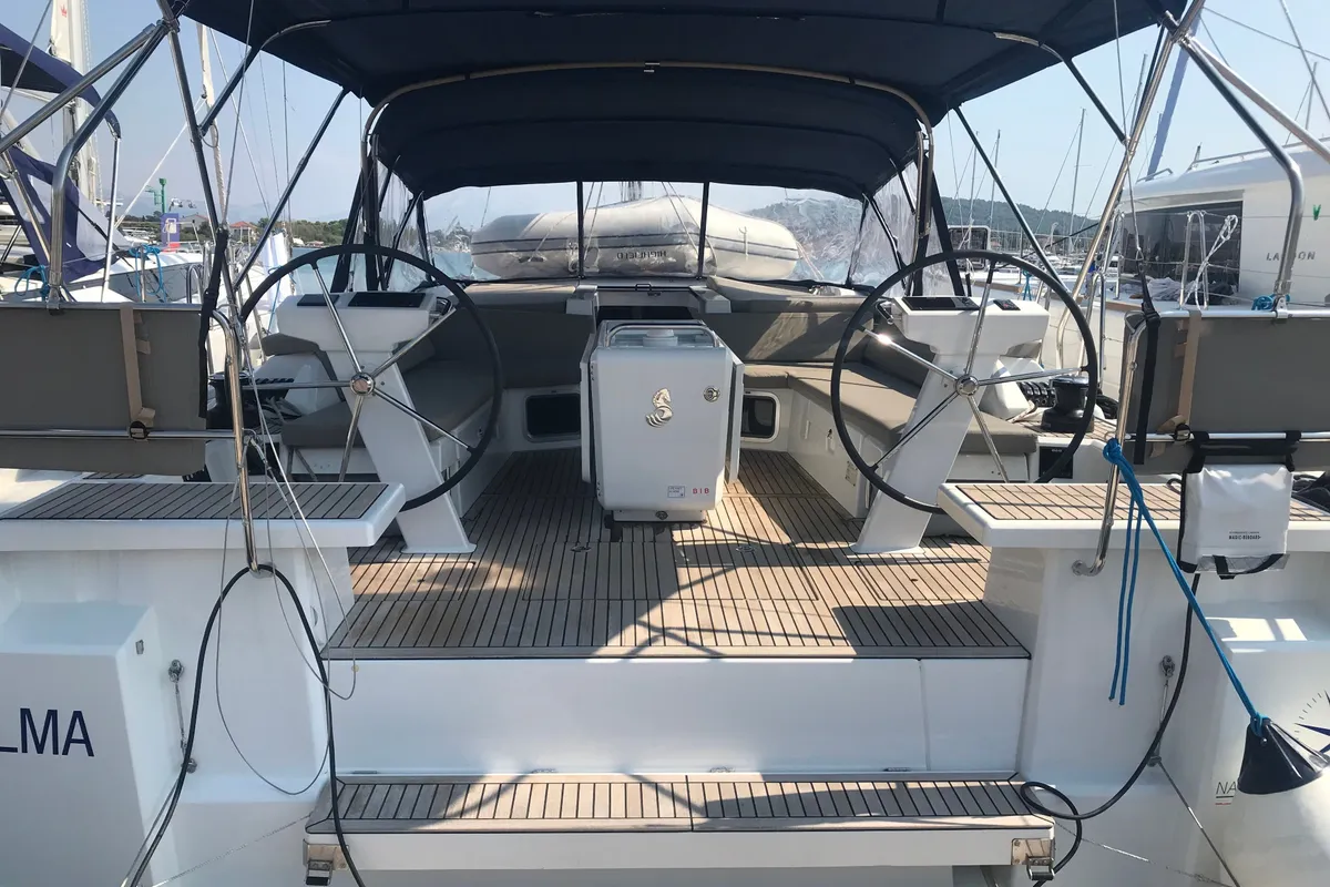 Cockpit of Salma, a Beneteau Oceanis 51.1 sailboat at Seget Donji, Croatia
