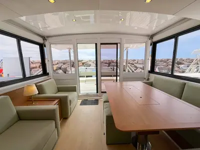 Salon of Obiwan, a Bali 4.4 catamaran at Hyères, France