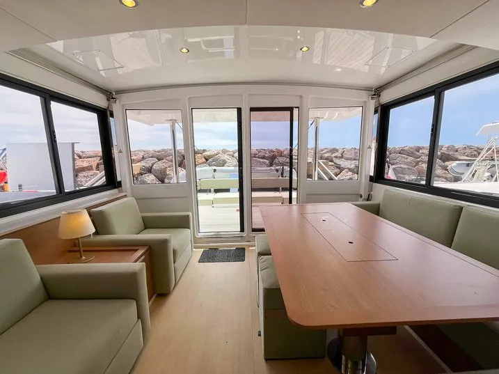 Salon of Obiwan, a Bali 4.4 catamaran at Hyères, France