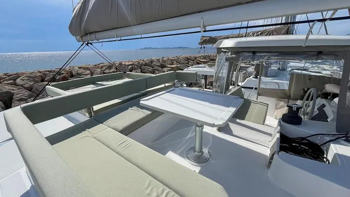 Deck of Obiwan, a Bali 4.4 catamaran at Hyères, France