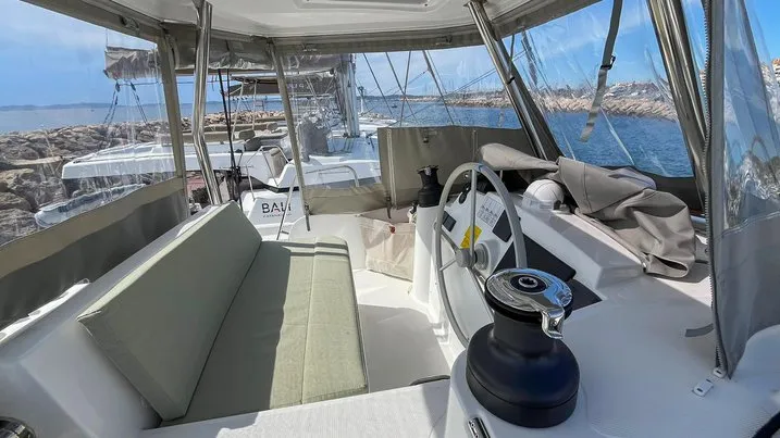 Cockpit of Obiwan, a Bali 4.4 catamaran at Hyères, France
