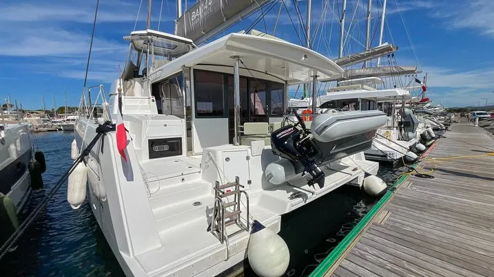 Exterior view of Obiwan, a Bali 4.4 catamaran at Hyères, France